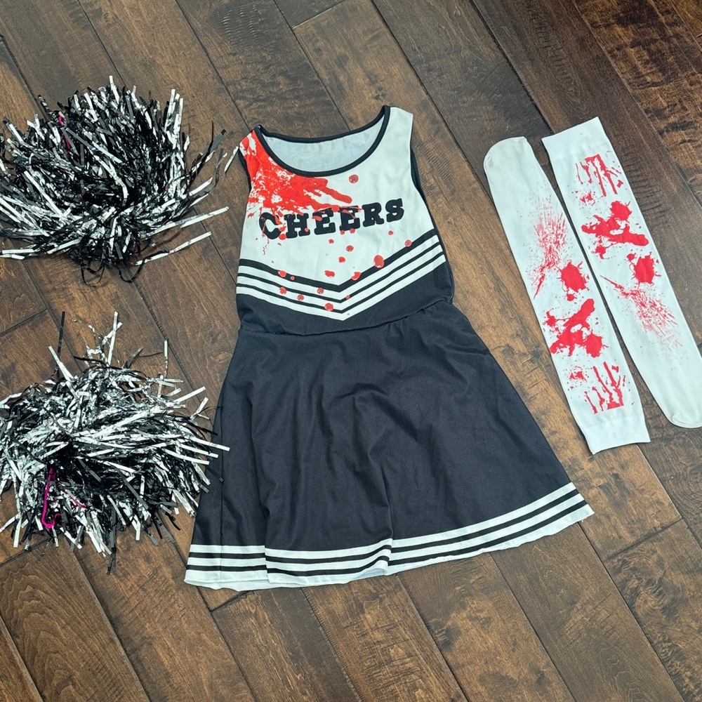 Creepy Cheerleader Costume with Red Blood (8 year)